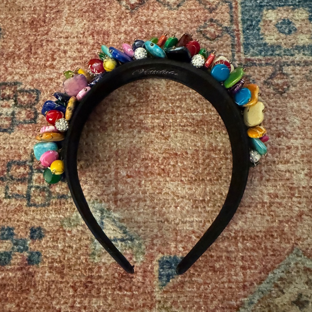 Vendula London Multicolor Beaded Statement Headband Black
